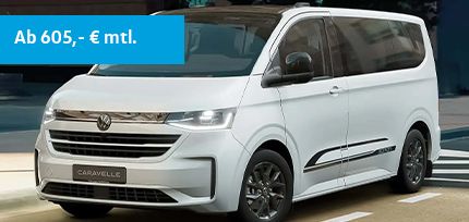 Wei&szlig;e e-Caravelle Edition in der Dreiviertelansicht von vorne stehend auf einer Stra&szlig;e in der Stadt